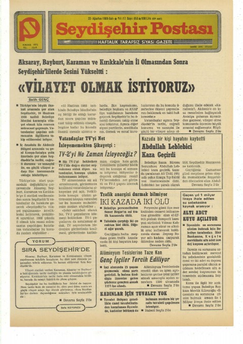 Sıra Seydişehir’de - Seydişehir Postası I 1989