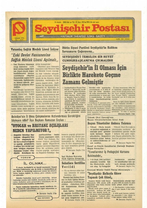 İl Olmak… - Seydişehir Postası I 1990