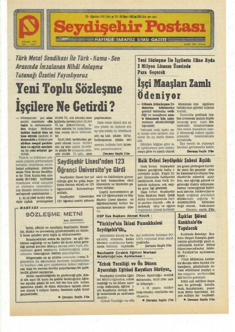 Sözleşme Metni - Seydişehir Postası I 1991