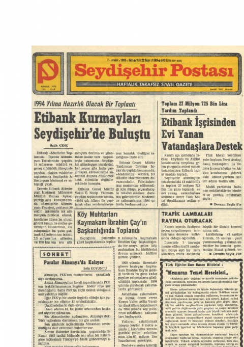 Paralar Almanya’da Kalıyor - Seydişehir Postası I 1993