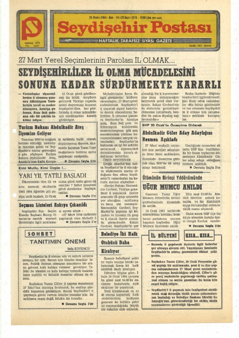 Tanıtım Önemli - Seydişehir Postası I 1994