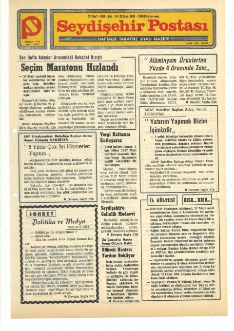 Politika ve Medya - Seydişehir Postası I 1994