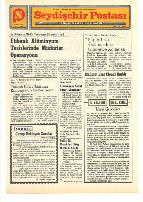 Cevap Bekleyen Sorular - Seydişehir Postası I 1994