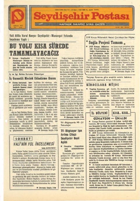 Vali’nin Yol İncelemesi - Seydişehir Postası I 1996
