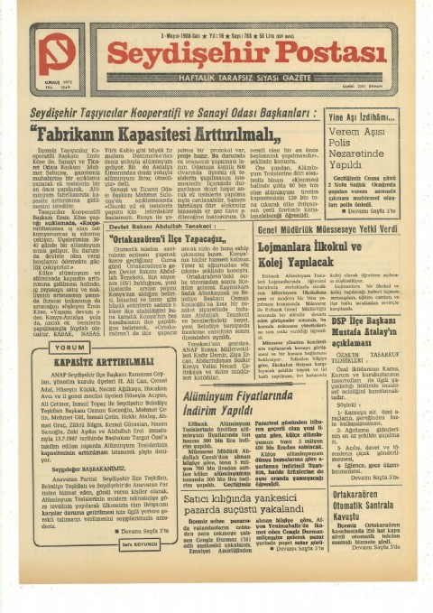 Kapasite Arttırılmalı - Seydişehir Postası I 1988