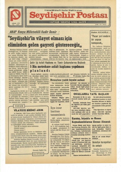 Vilayete Birinci Adım - Seydişehir Postası I 1988