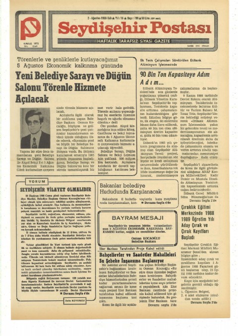 Seydişehir Vilayet Olmalı - Seydişehir Postası I 1988