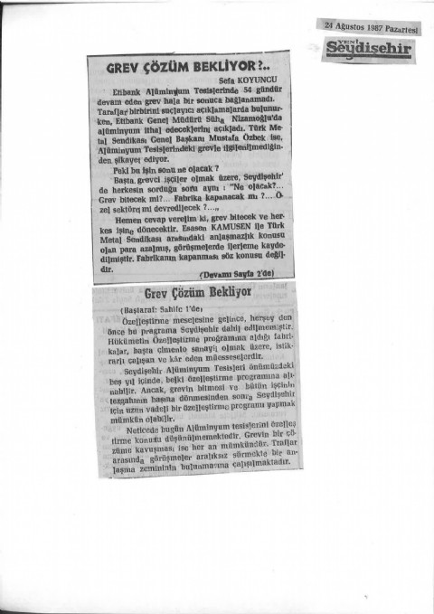 Grev Çözüm Bekliyor - Türkiye Gazetesi I 1987