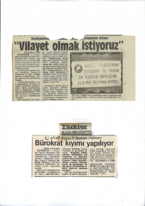 Vilayet Olmak İstiyoruz - Türkiye Gazetesi I 1992