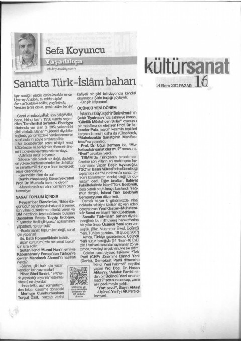 Sanatta Türk-İslam Baharı - Türkiye Gazetesi - 14 Ekim 2012