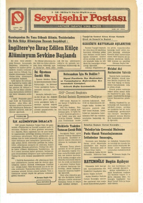 İlk Alüminyum İhracatı - Seydişehir Postası I 1988