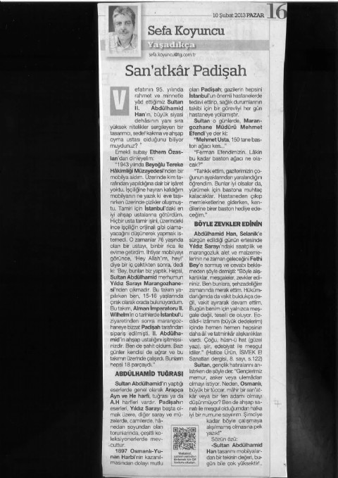 San’atkâr Padişah  - Türkiye Gazetesi I 2013