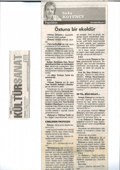 Öztuna Bir Ekoldür - Türkiye Gazetesi I 2012