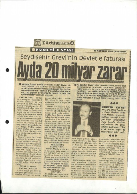 Ayda 20 Milyar Zarar  - Türkiye Gazetesi I 1987