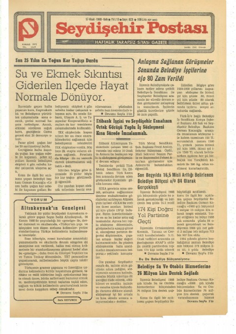 Altınkaynak’ın Genelgesi - Seydişehir Postası I 1989