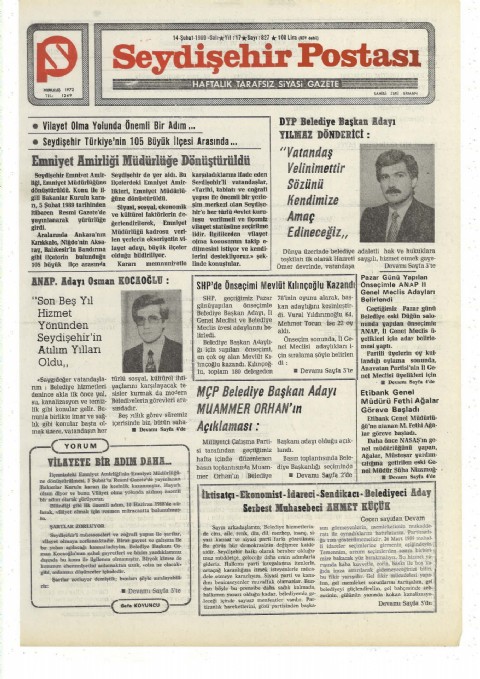 Vilayete Bir Adım Daha - Seydişehir Postası I 1989