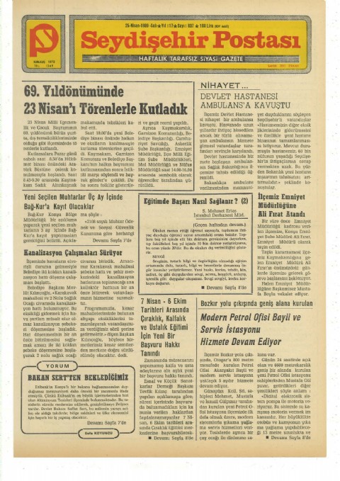 Bakan Sert’ten Beklediğimiz - Seydişehir Postası I 1989